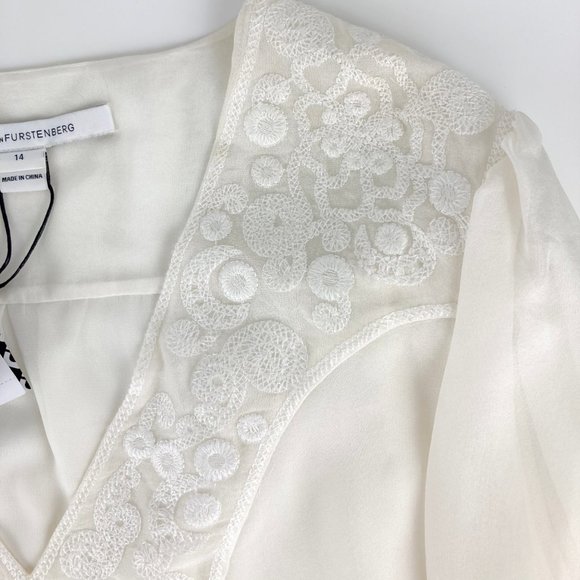 NWT Diane von Furstenberg DVF Silk Embroidered Blouse-V-Neck Top-Work to Weekend - Picture 10 of 16
